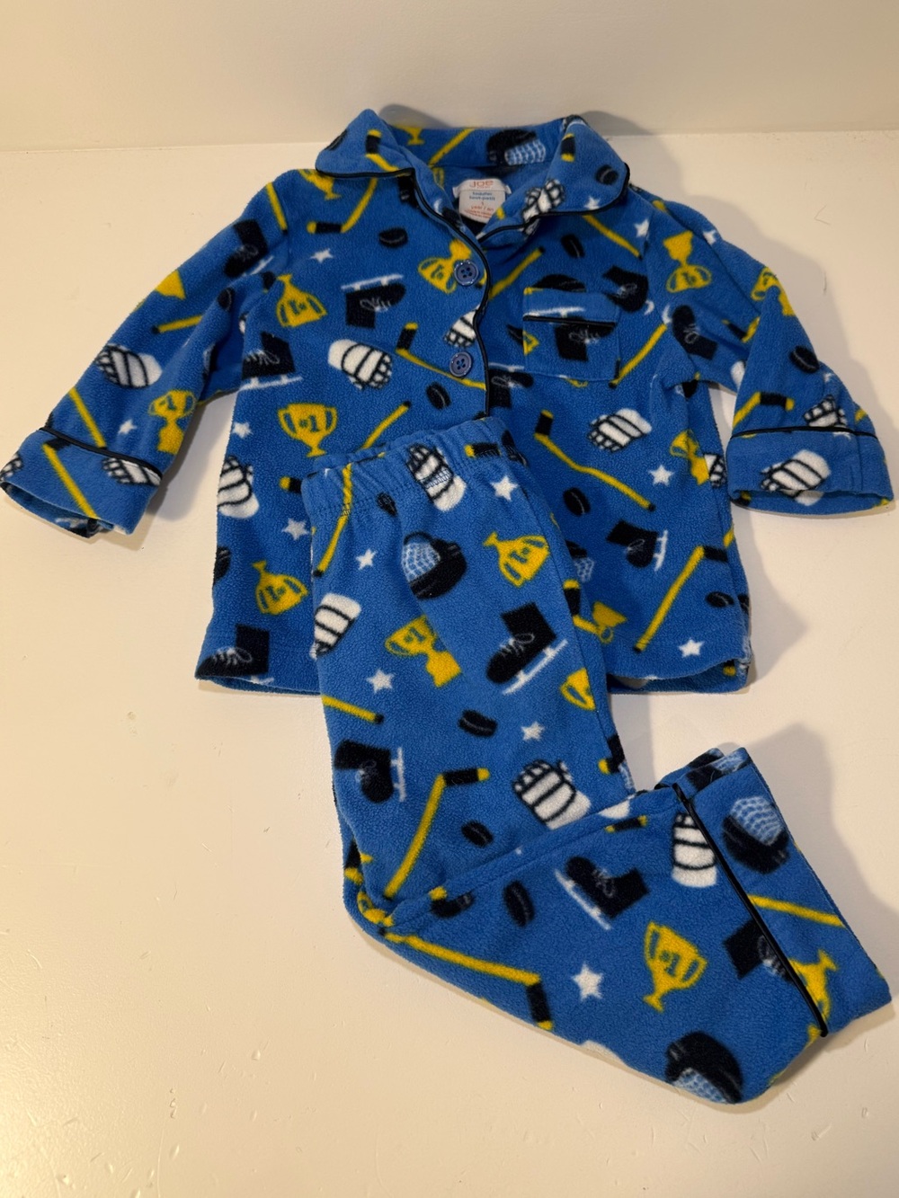 Joe Fresh Size 1 Year Hockey Fleece Pajama Set Blue Button Up
